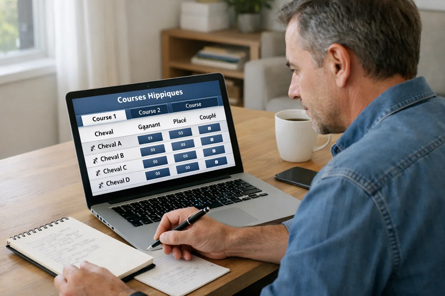 Persoon bestudeert quoteringen op een laptop voor paardenwedden