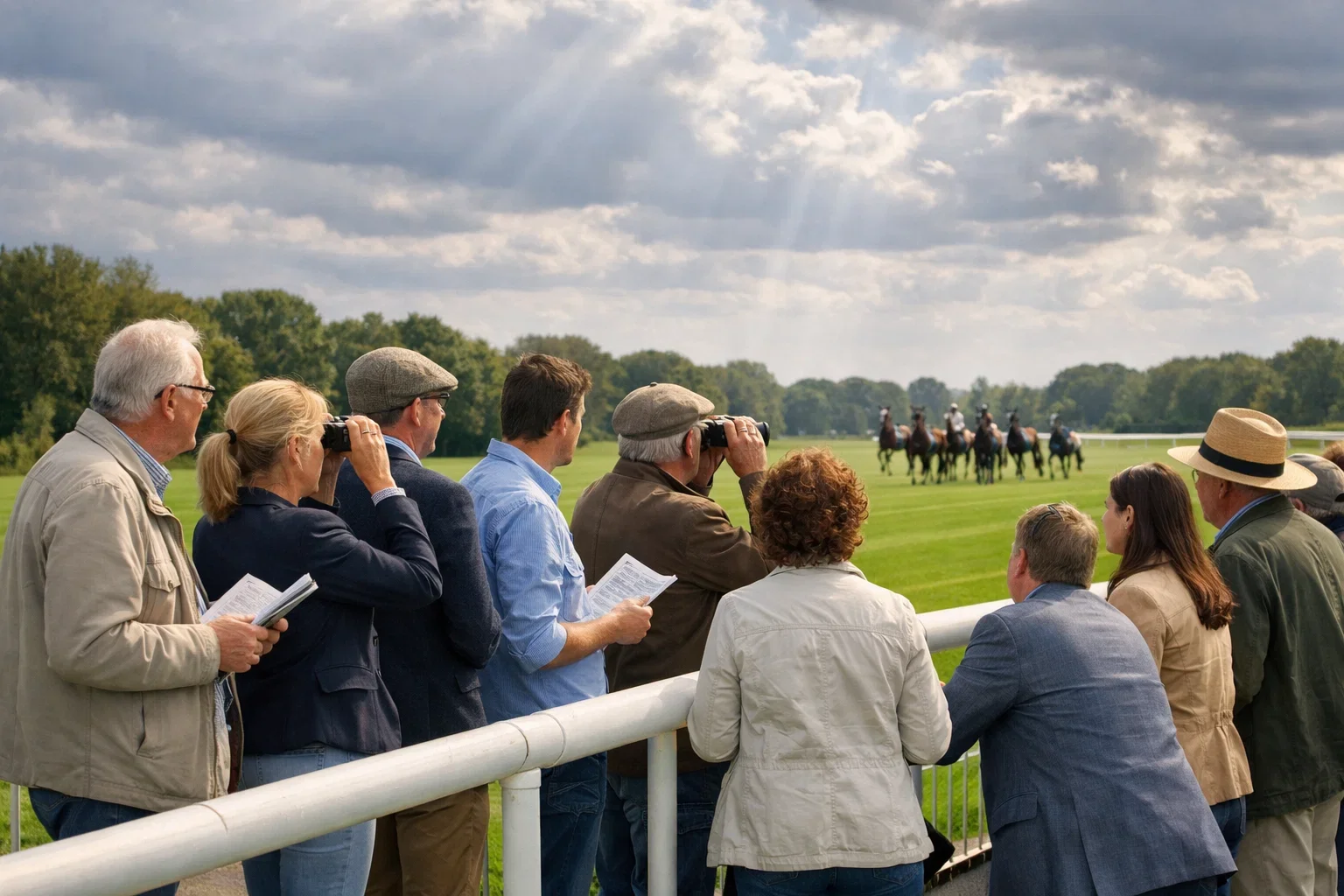 Publiek op een Nederlandse renbaan met uitzicht op de baan