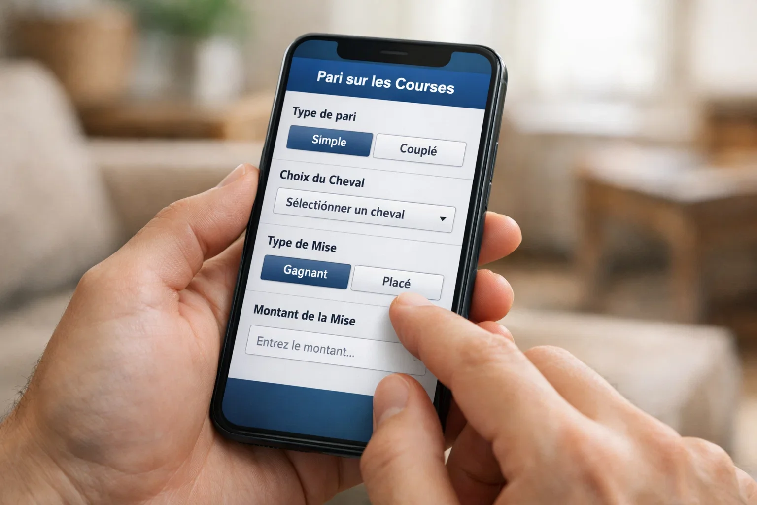 Smartphone met paardenwedden app en wedformulier