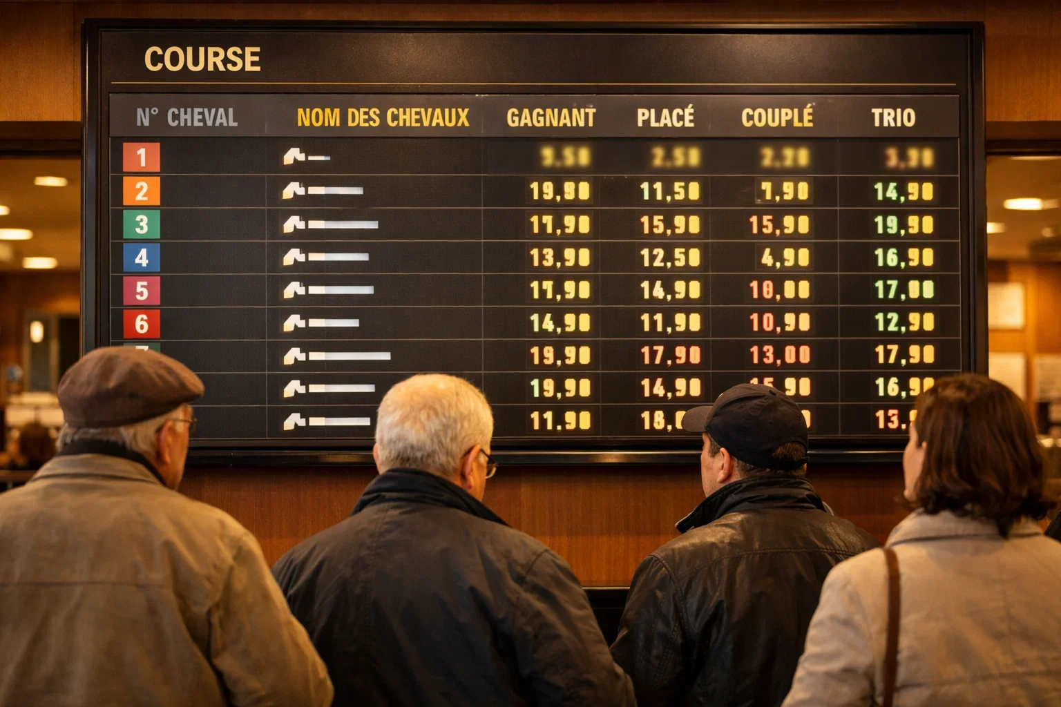 Scherm met totalisator quoteringen voor een paardenrace