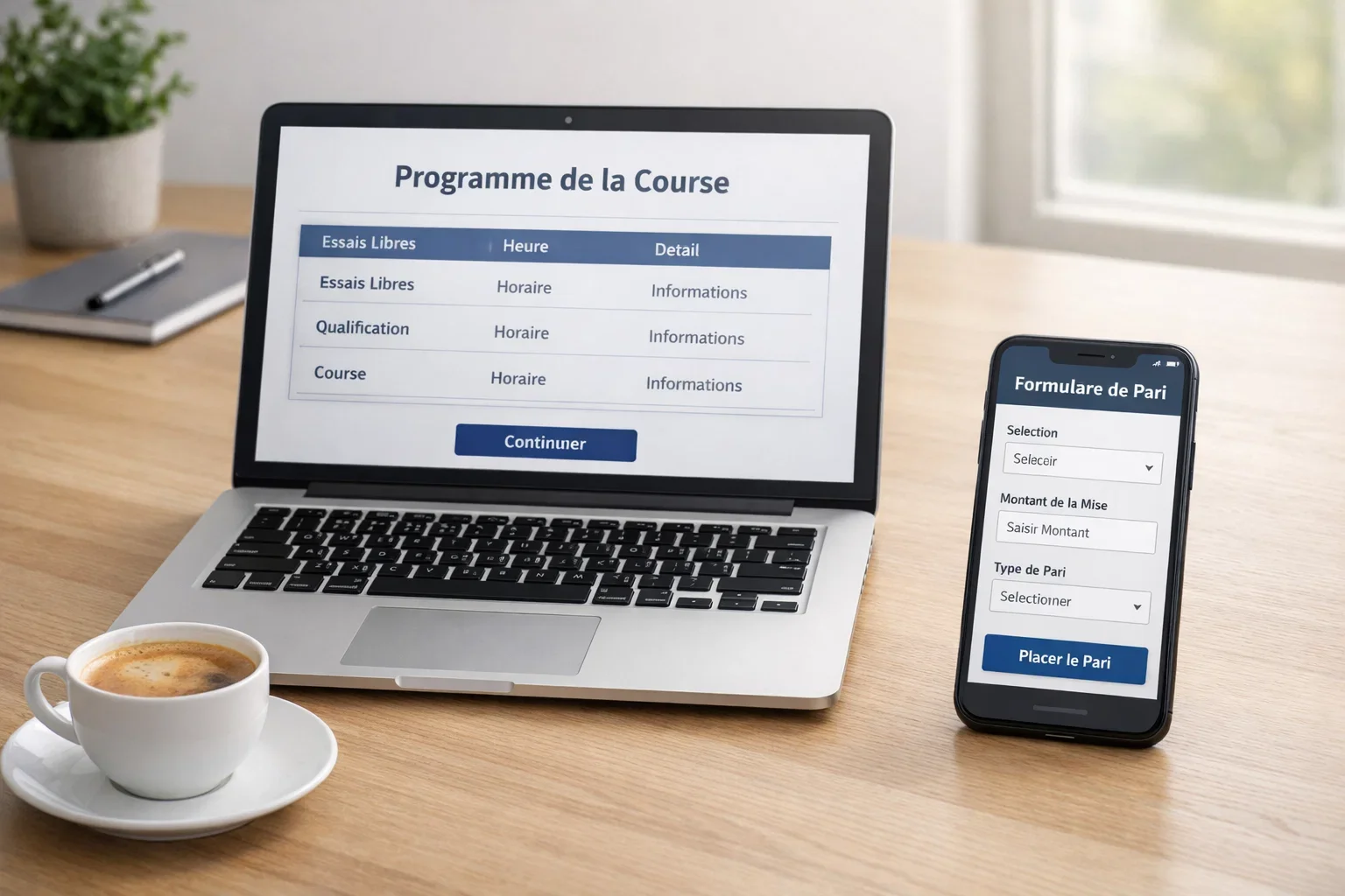 Laptop en smartphone met bookmaker websites voor paardenwedden