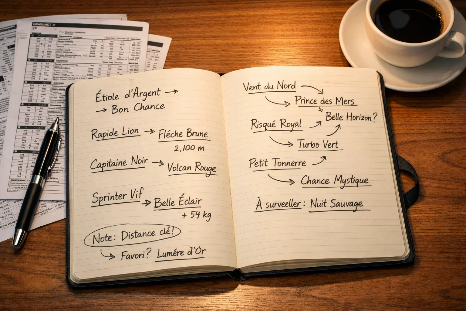 Notitieboek met raceanalyse aantekeningen en statistieken