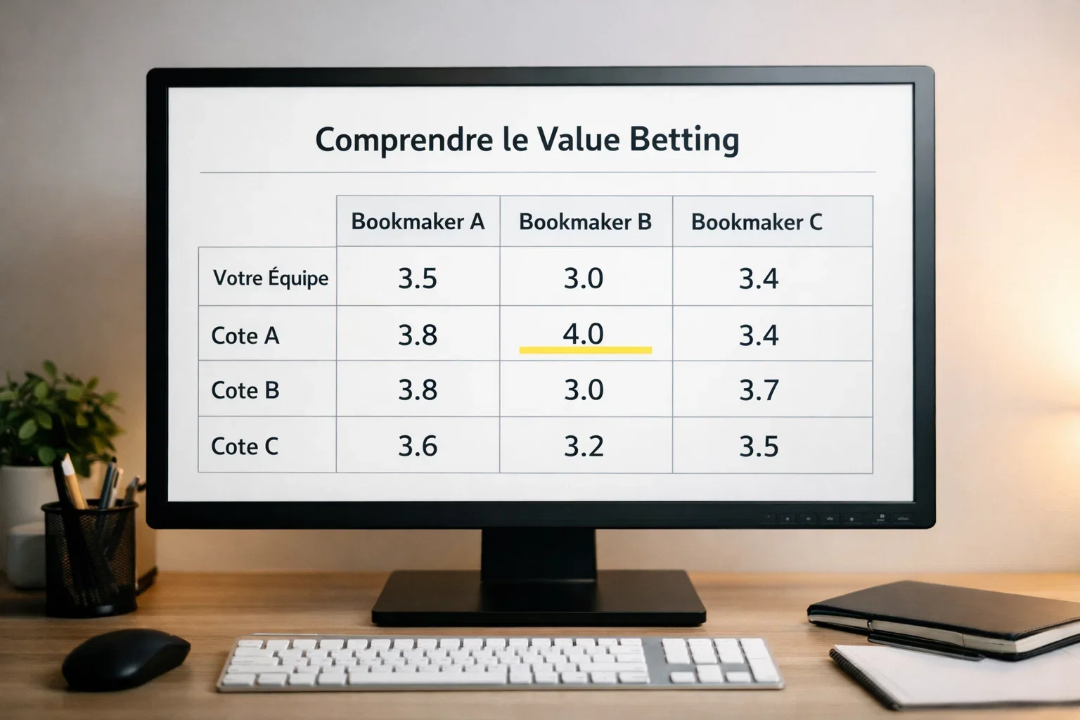 Scherm met odds vergelijking voor value betting
