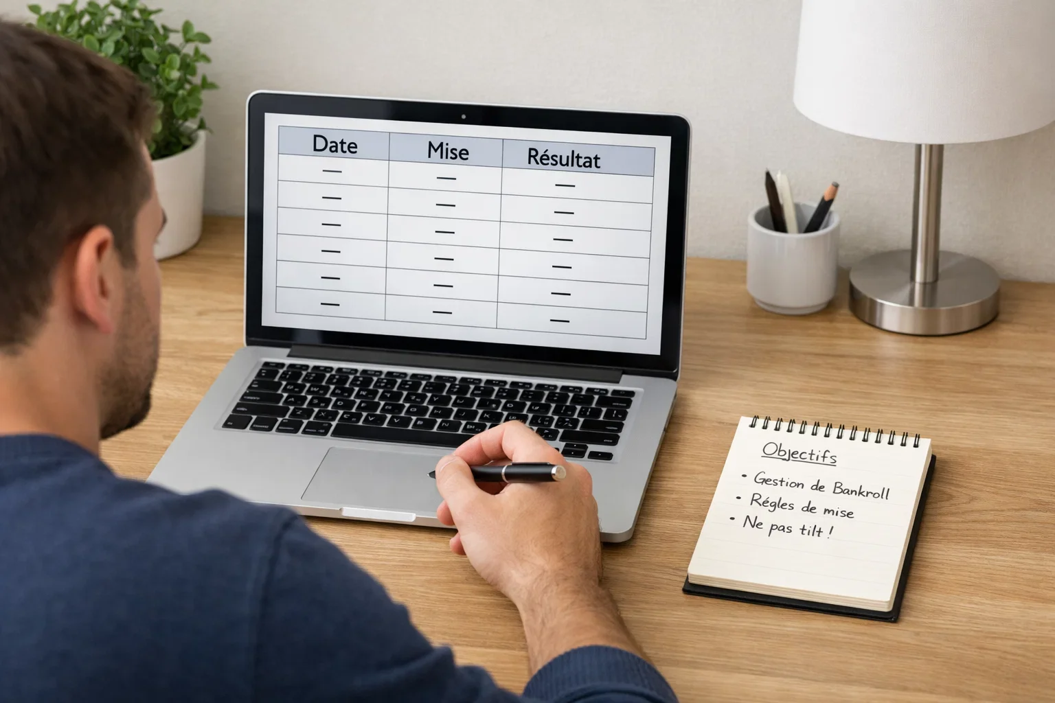 Persoon houdt budget bij in spreadsheet voor paardenwedden