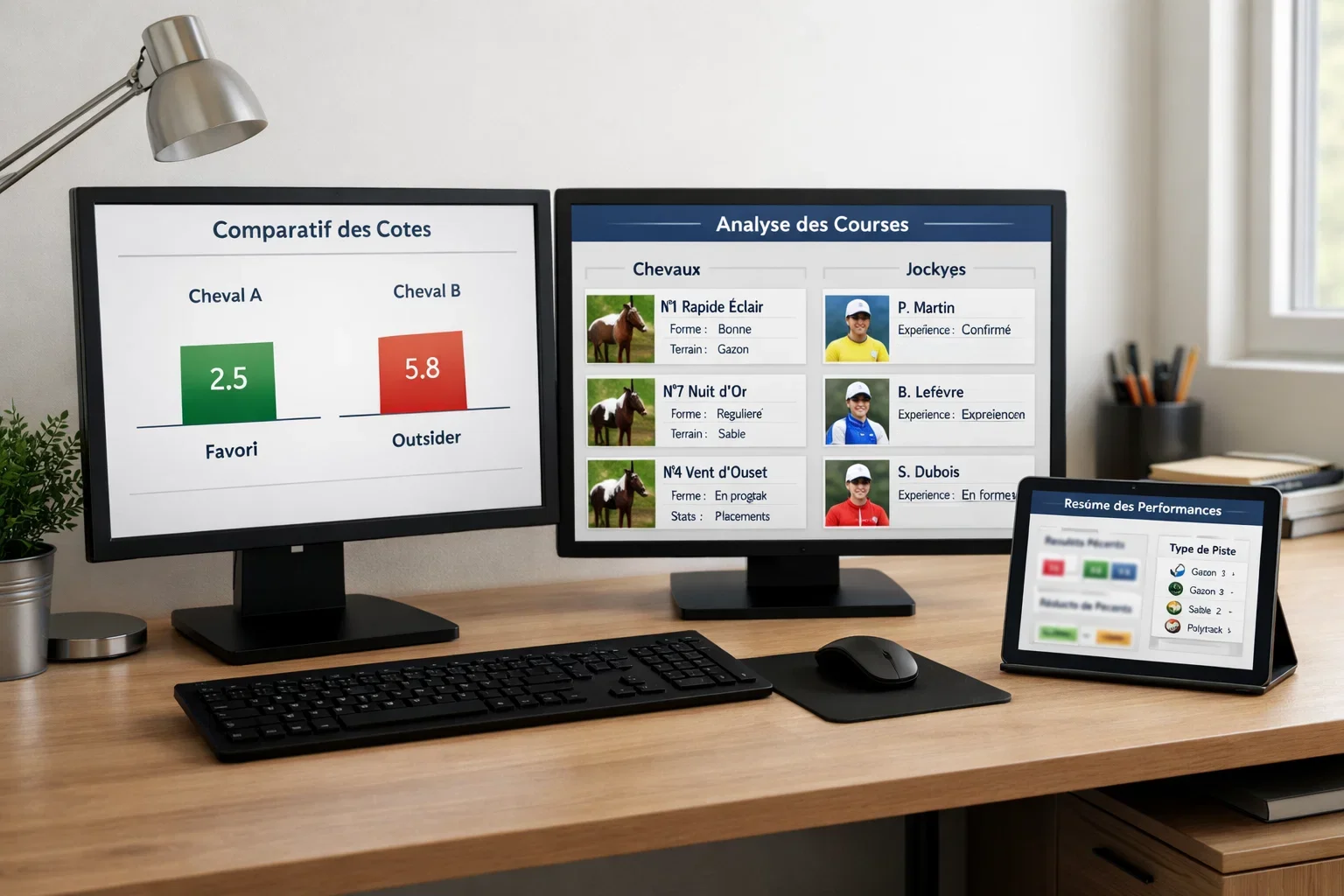 Meerdere schermen met odds vergelijkingssites en statistieken